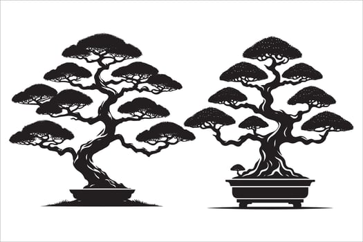 Bonsai Tree Silhouette with white background vector