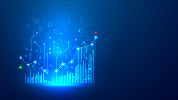 Futuristic Invesment chart growth up. Automation trade using Artificial intelligence with circuit board technology background. illustration vector