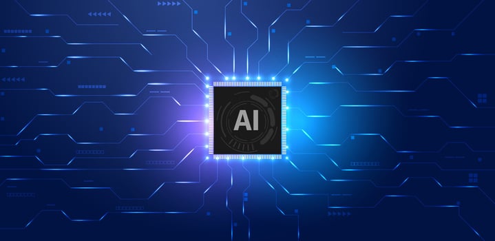Abstract futuristic circuit board with Artificial intelligence logo. Quantum computer technology blue background. vector