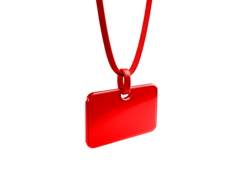 A red plastic tag hanging from a necklace png