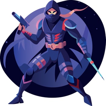 Dagger girl in fighting pose, flat character illustration vector