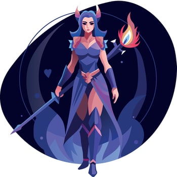 Dagger girl in fighting pose, flat character illustration vector