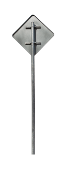 Back side of traffic sign priority road with a metal post. png