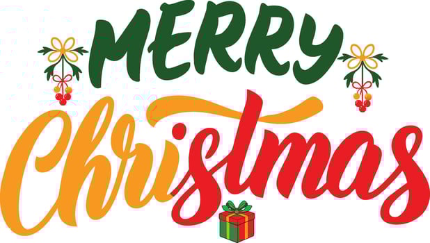 Merry Christmas Festive Design Red, Green, Orange, Gift vector