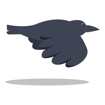 Black crow flying with spread wings and white background vector