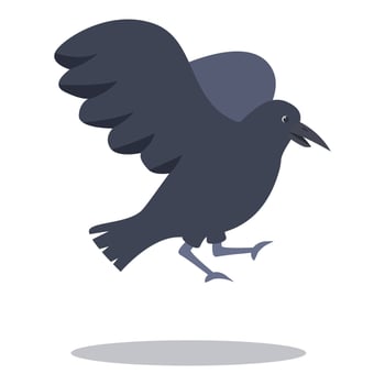Black crow flying with wide open wings and crowing vector