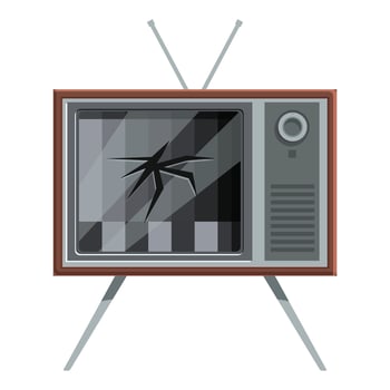 Old broken television showing test pattern with crack on screen vector