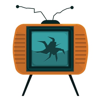 Old broken television set with cracked screen displaying spider web cracks vector