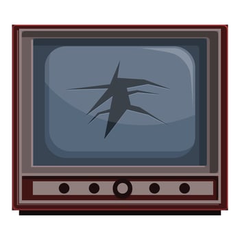 Broken old analog television showing static screen with cracks vector