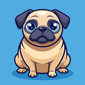 Cute Pug Dog Sitting on blue vector