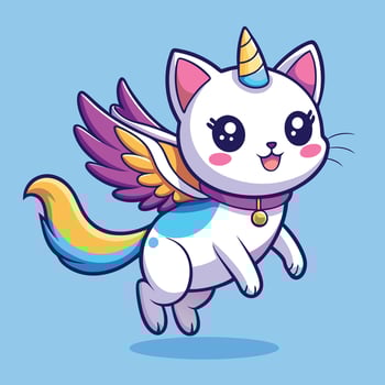 Cute Cat Unicorn Flying Cartoon Illustration. Animal Wildlife Icon Concept vector