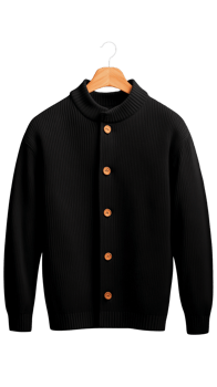 Black cardigan with wooden buttons png