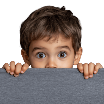 Surprised boy peeking over edge png