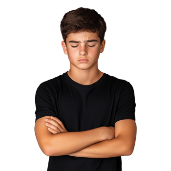 Serious boy with arms crossed png