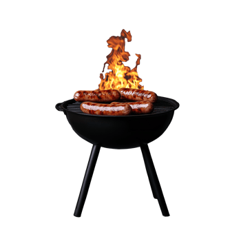 BBQ grill with sausages and fire on transparent background png