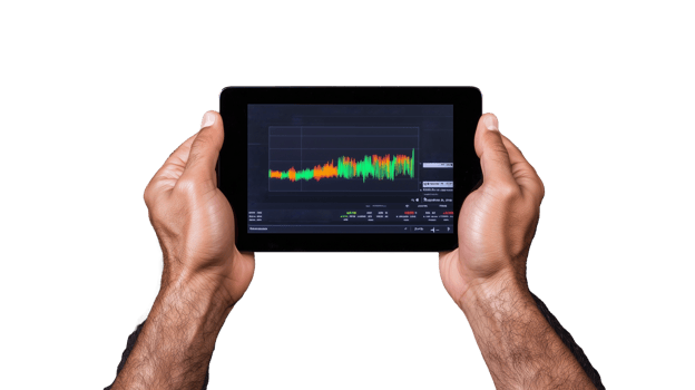 Hands holding tablet with stock chart on transparent background png