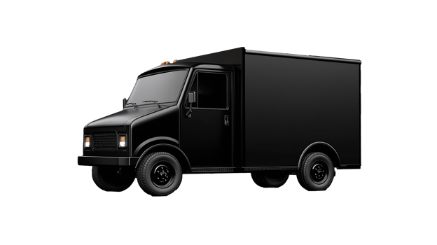 Black cargo truck on transparent background png