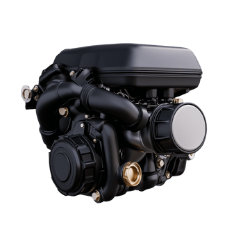 Black motorcycle engine on transparent background png