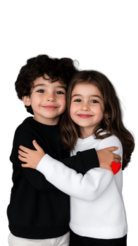 Two children embracing on transparent background png