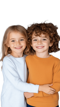 Smiling children hugging on transparent background png