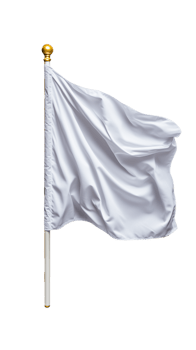 White flag waving on gold-tipped pole on transparent background png