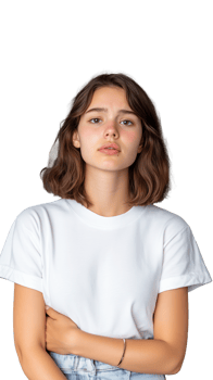Woman in white t-shirt on transparent background png
