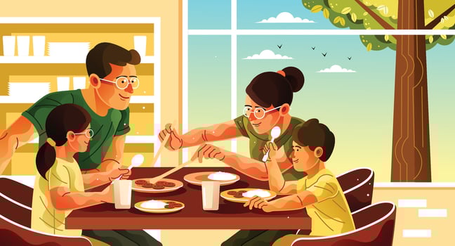 Family Sitting Around Dining Table Illustration vector