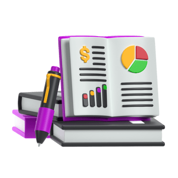 A purple pen and a book with a graph on it png