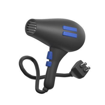 Hair dryer with a cord and plug in 3d Illustration png