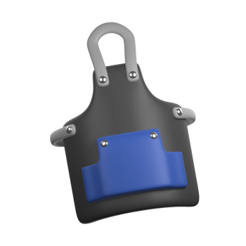A black apron with blue straps on it png