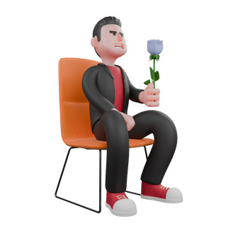 3D Cartoon Dance Choreographer. A male choreographer sits on a chair with a flower in his left hand. Performer Artist png