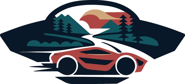 a car driving through the mountains and forest vector