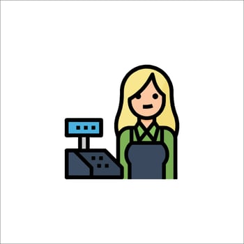 A woman is standing behind a cash register vector