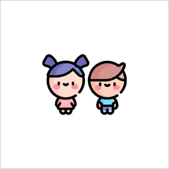 Cute little girl and boy icon illustration vector