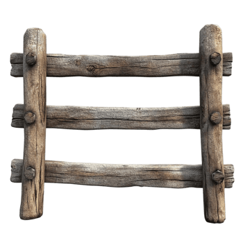 Wooden Fence with Four Posts on Transparent Background png