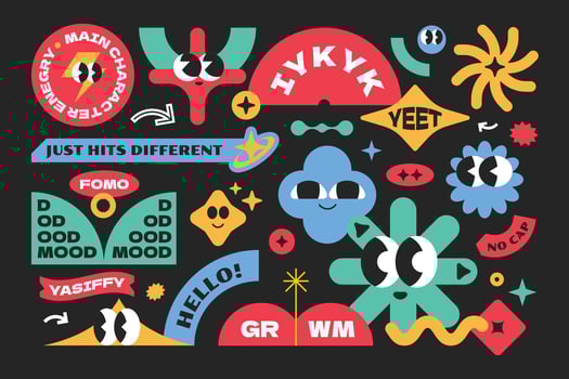 Colorful groovy cartoon element. Gen z and millenials word y2k style vector