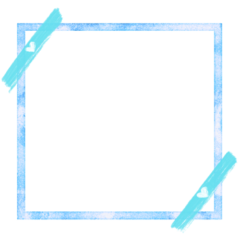 Blue square frame with light blue paint brush strokes and hearts png