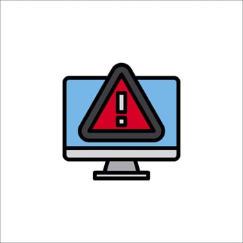 A computer monitor with a warning sign on it vector