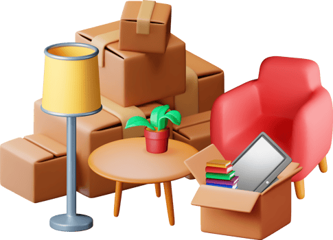 3D cardboard box pile with home goods png
