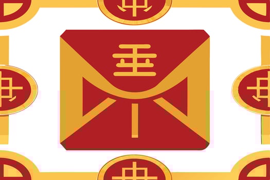 A chinese symbol with a red envelope and gold coins vector