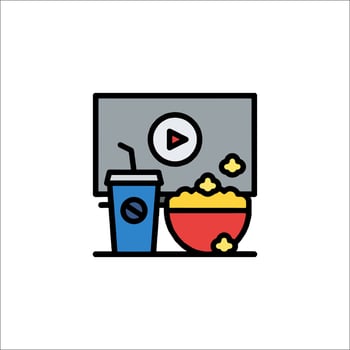 A movie and popcorn icon on a white background vector