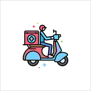 Delivery man on scooter icon vector