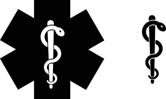 star medicine with caduceus snake icon set. Emergency medical black flat collection isolated on transparent background. Pharmacy symbol health care sign for hospital ambulance vector