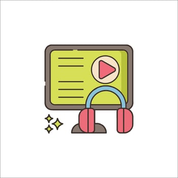 A computer with headphones and a player vector