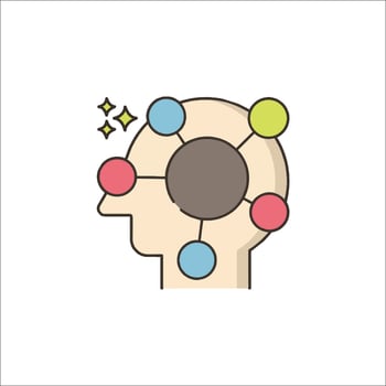 A person's head with a brain connected to a network icon vector