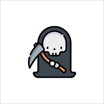 A cartoon skeleton holding a scythe in a grave vector