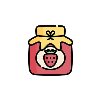 A jar of strawberry jam with a strawberry on top vector