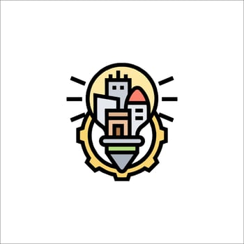 A city with a light bulb in it vector