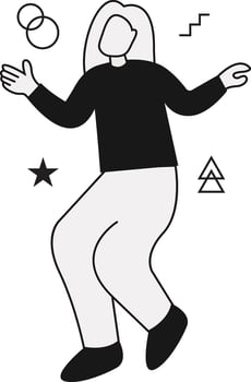 A black and white illustration of a woman dancing vector