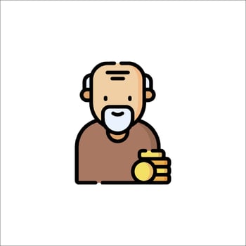 An old man with a beard holding a gold coin vector